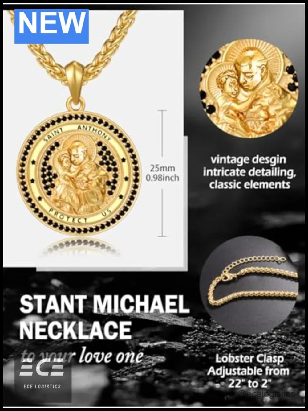 925 Sterling Silver Patron Saint Medal Necklace Adjustable 22in Protection